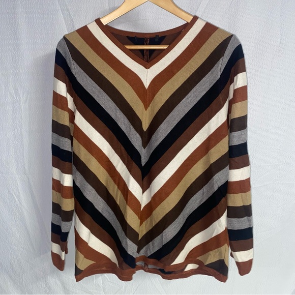 Tops - Vintage 1970’s Style V Striped Light Long Sleeve Sweater, Size XL